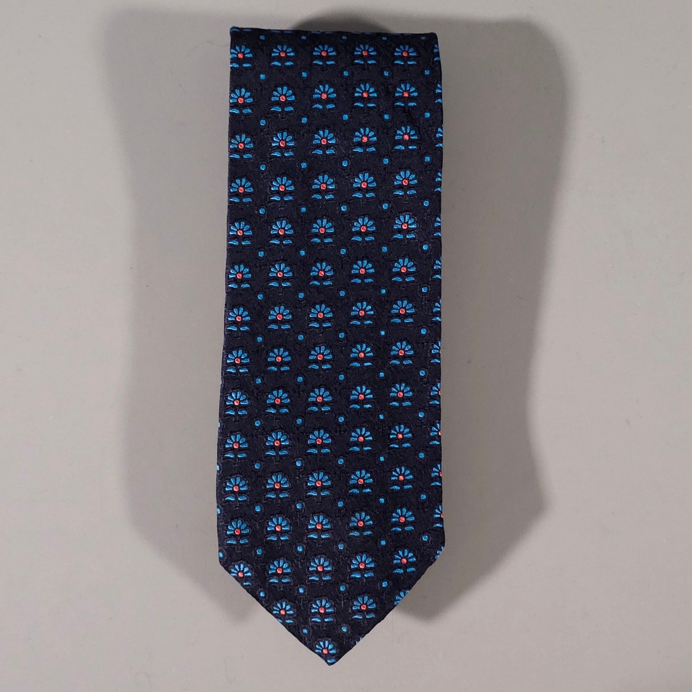 Paul Smith Necktie Mens OS Navy Blue Floral Silk Rose Print Lining Tie
